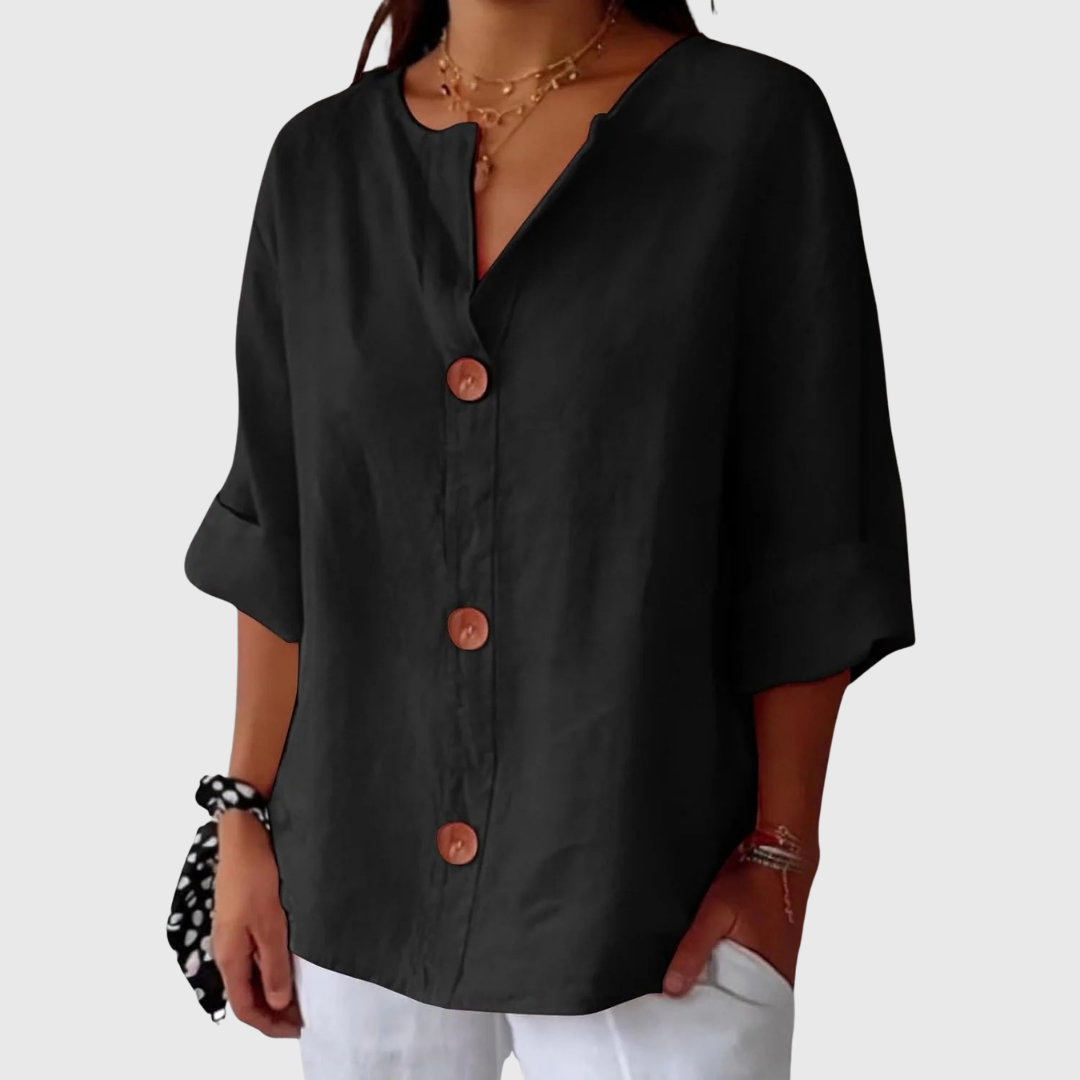 Natasha™ Avslappet Elegant Bluse — Svart