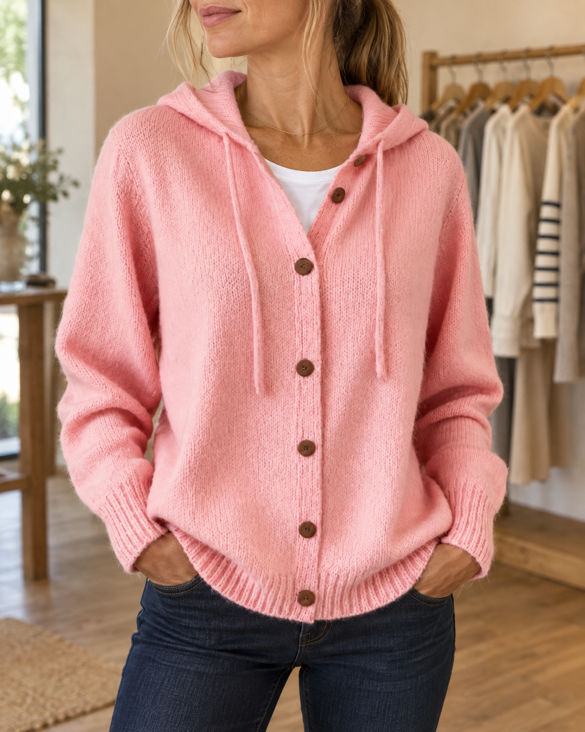 Nyla™ Cardigan med Hette — Rosa