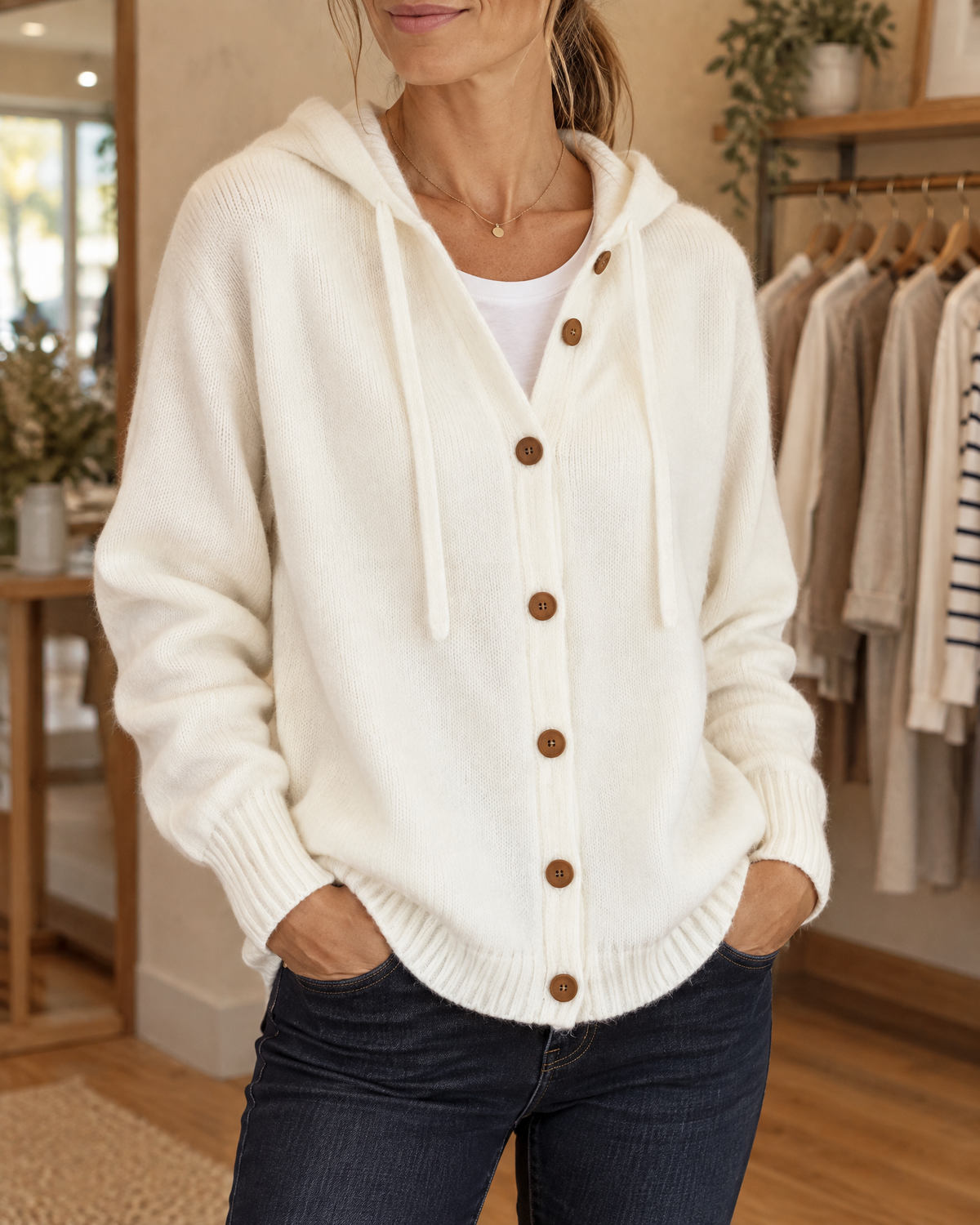Nyla™ Cardigan med Hette — Hvit