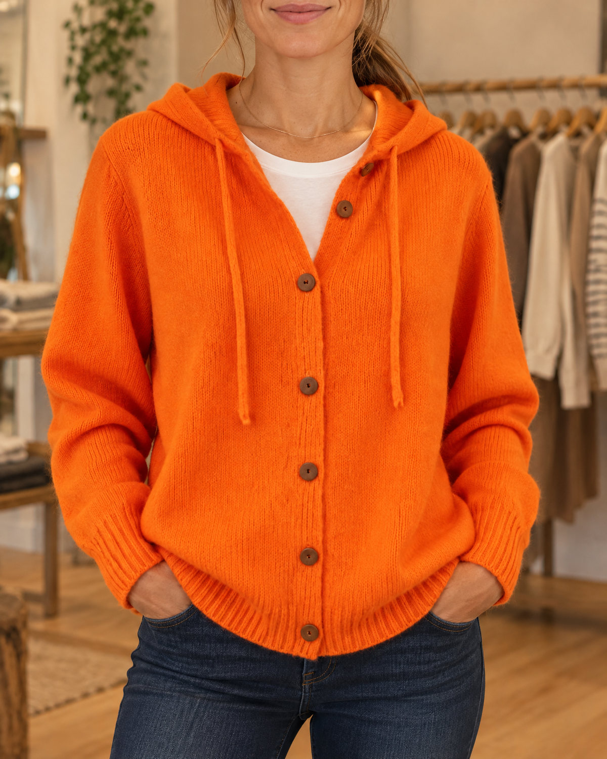 Nyla™ Cardigan med Hette — Oransje