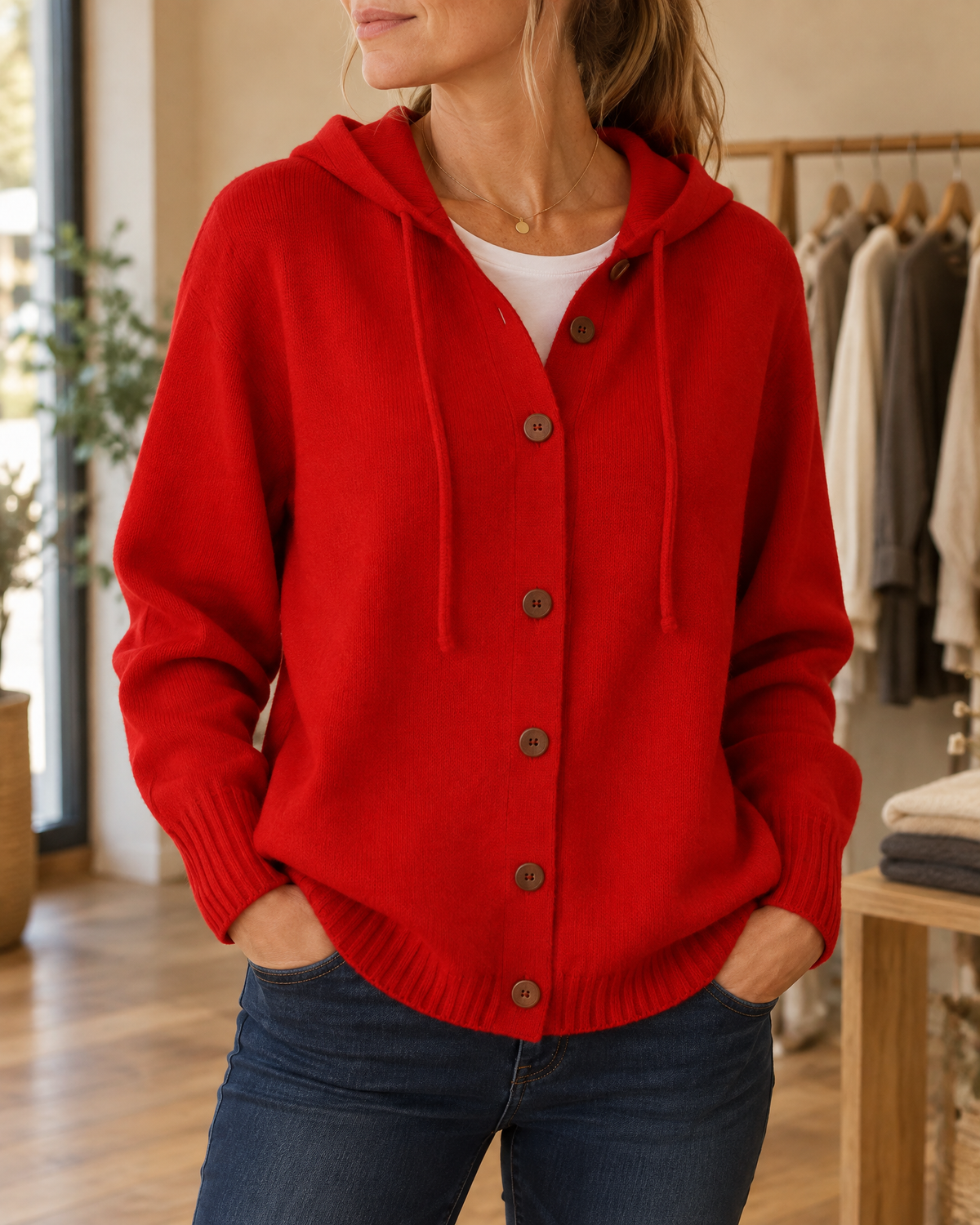Nyla™ Cardigan med Hette — Rød