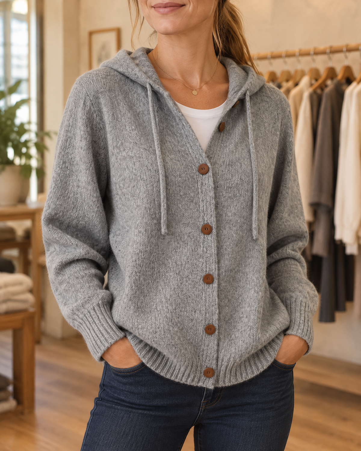 Nyla™ Cardigan med Hette — Grå