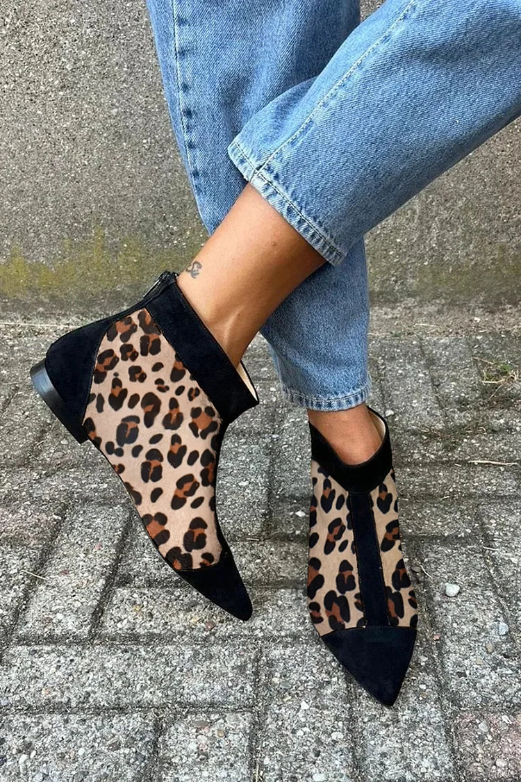 LEOPARDPRINT ANKELSTØVEL MED SPISS TÅ