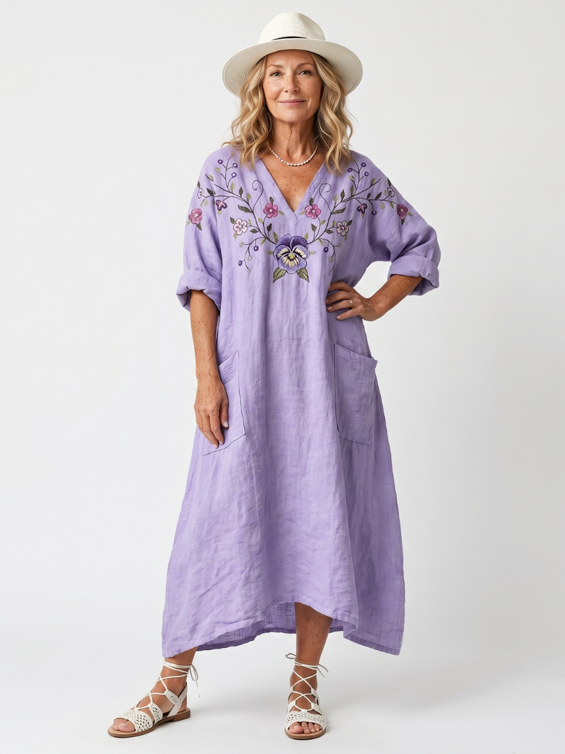 TAVI™ | BLOMSTER BRODERT OVERSIZED MIDI-KJOLE MED LOMMER
