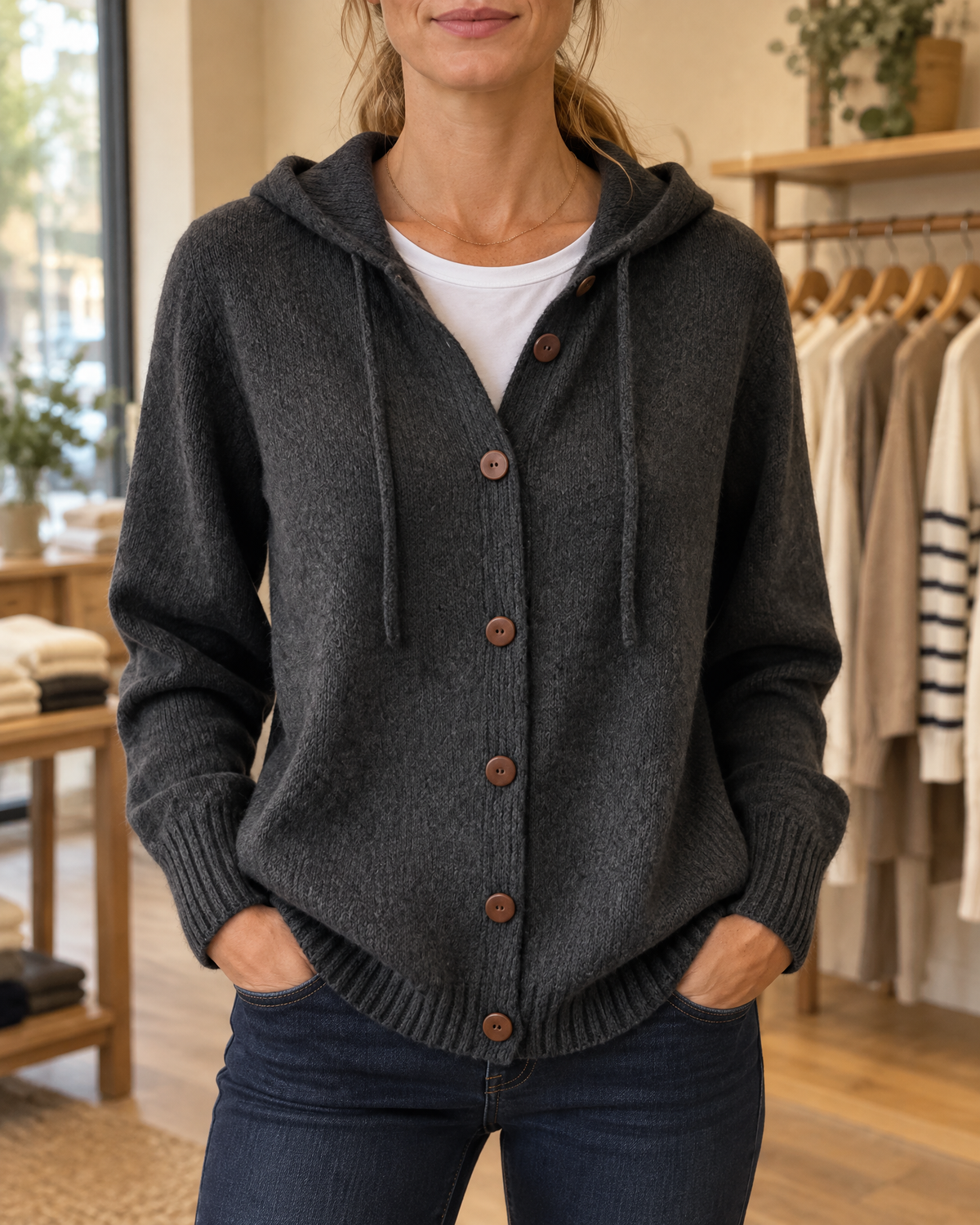 Nyla™ Cardigan med Hette — Svart