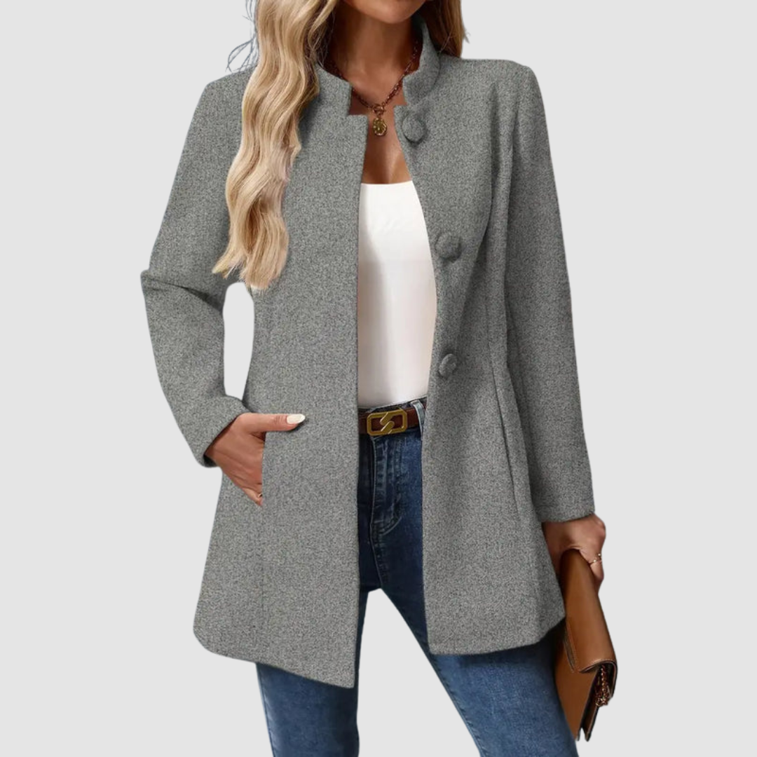 Venke™ Elegant Jakke med Store Knapper — Grå