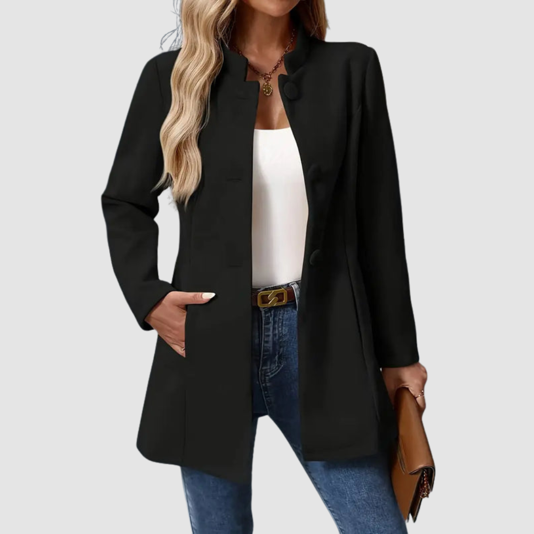 Vigdis™ Elegant Jakke med Store Knapper — Svart