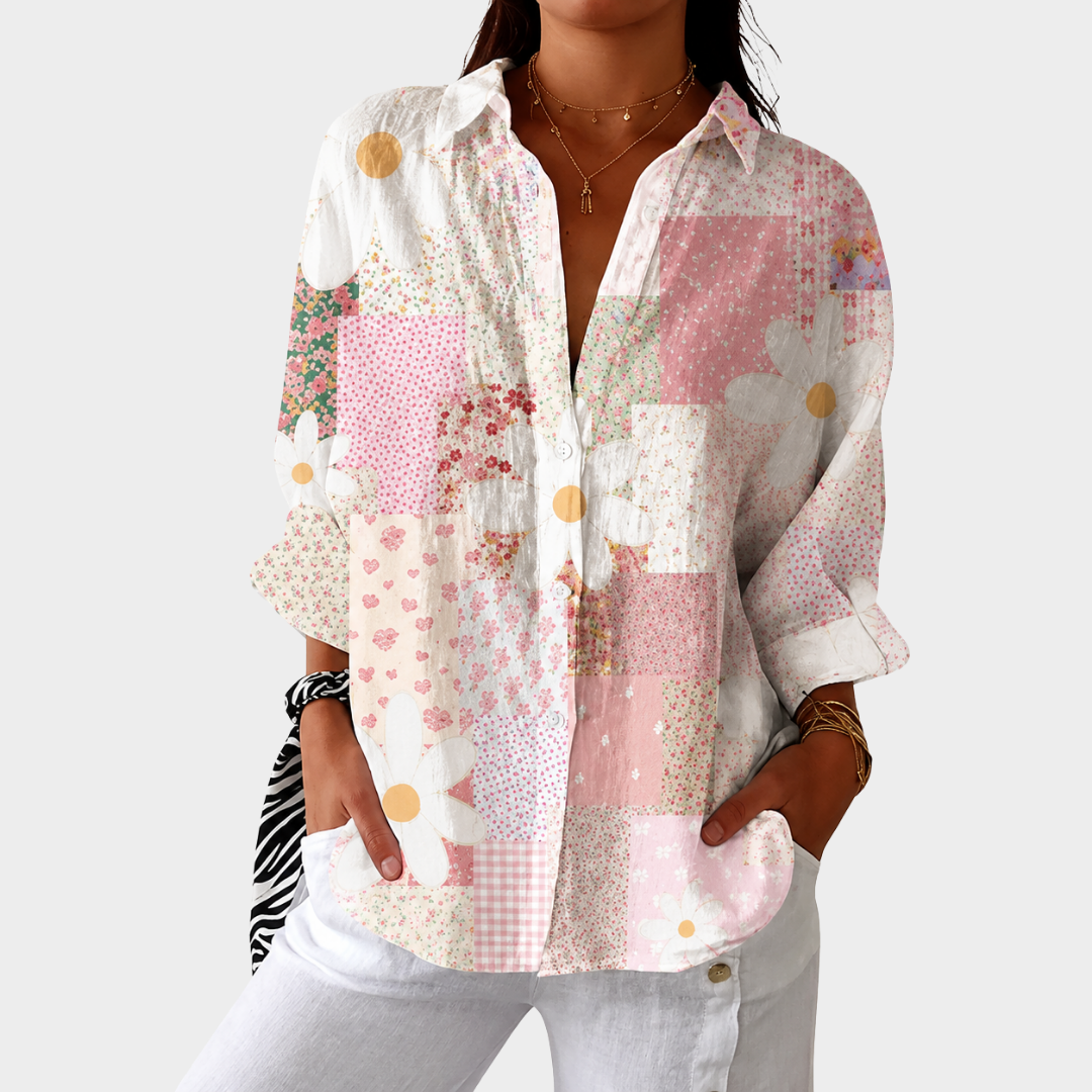 LAURENCE™ | FARGERIK MØNSTRET BLUSE