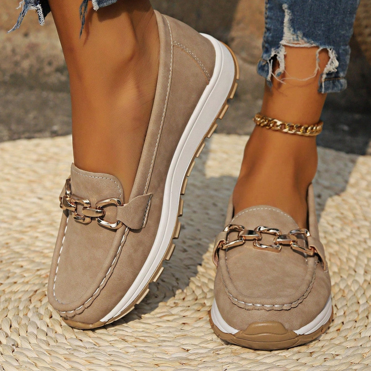 ELLA™ | FLATE LOAFERS MED SPENNE — Khaki