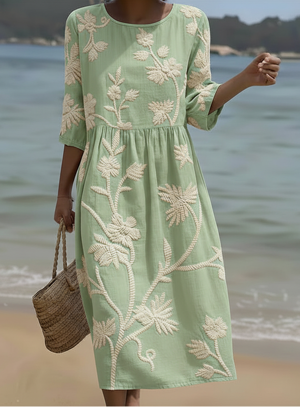 GWEN™ | PLANTE BLOMSTER PRINT MIDI STRAND KJOLE