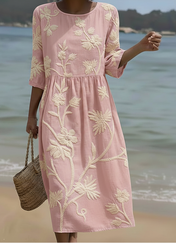 PHOEBE™ | PLANTE BLOMSTER PRINT MIDI STRAND KJOLE
