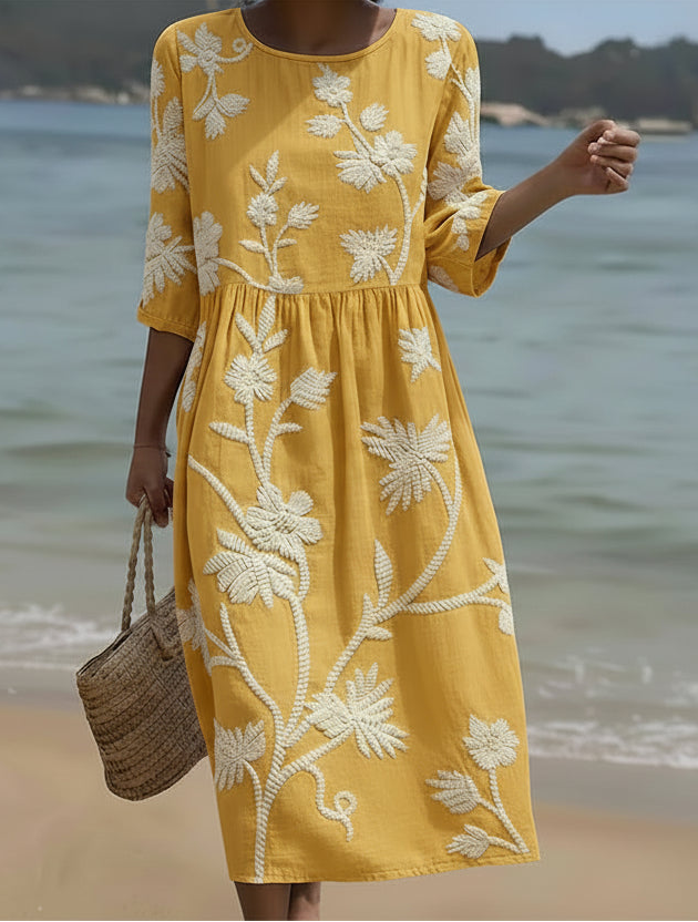 YASSY™ | PLANTE BLOMSTER PRINT MIDI STRAND KJOLE