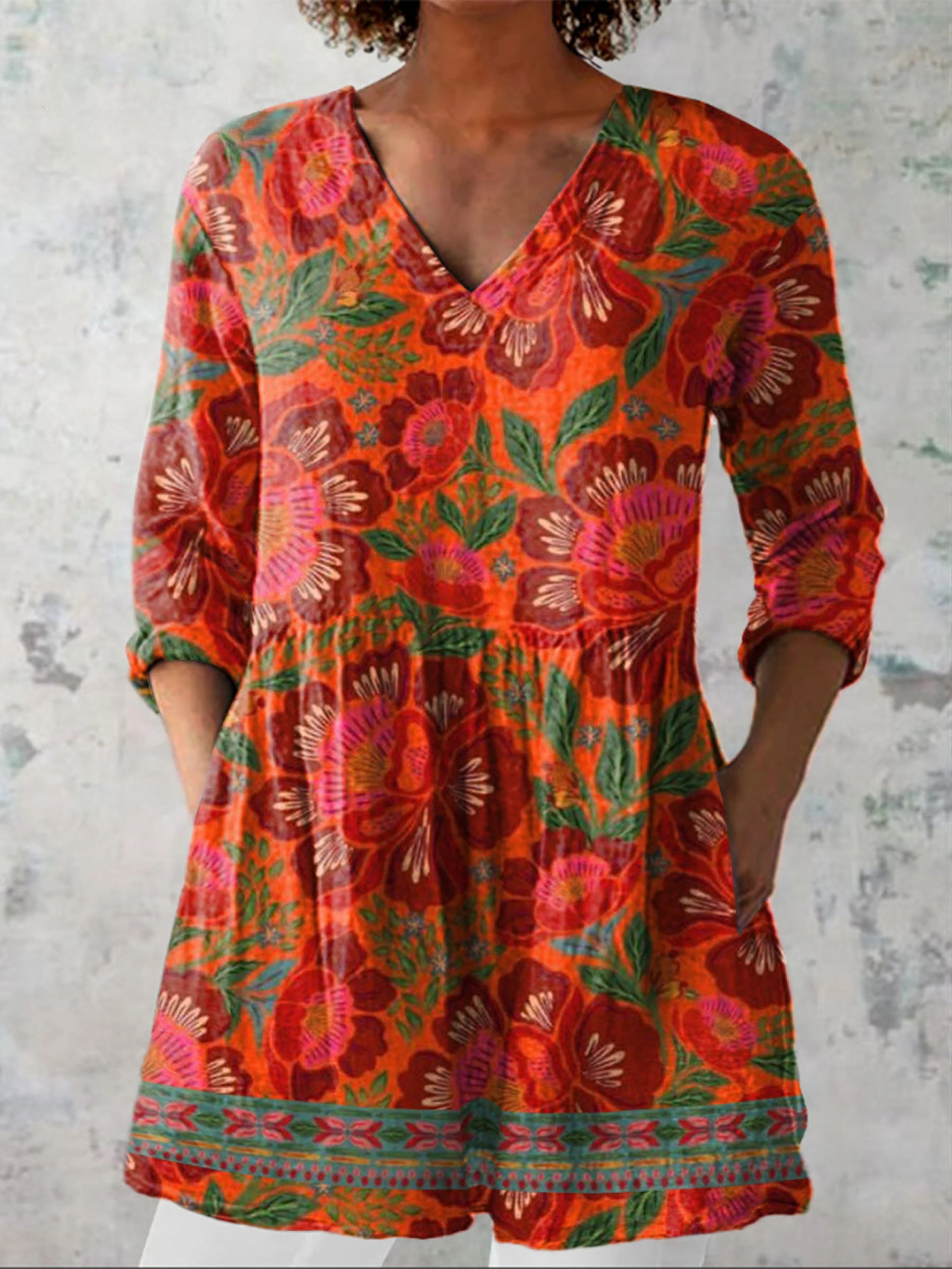 MARION™ | LANG BLUSE MED V-HALS