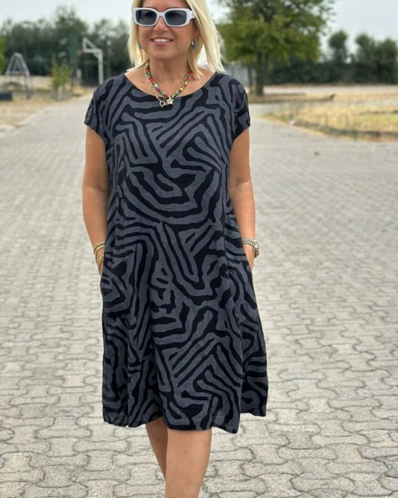 Sophia™ Rund Hals Sommerkjole — Svart