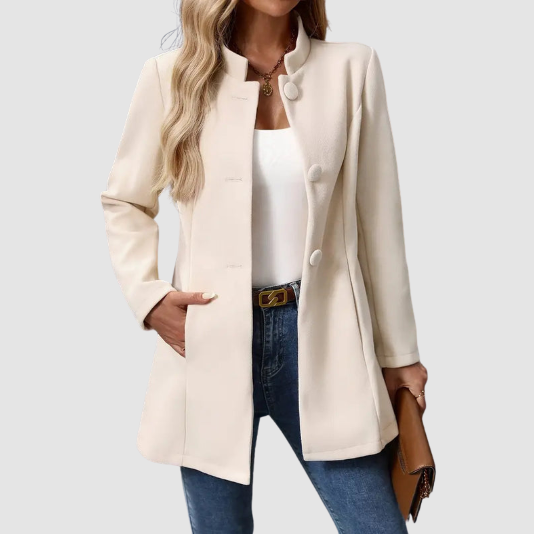 Vigdis™ Elegant Jakke med Store Knapper — Beige