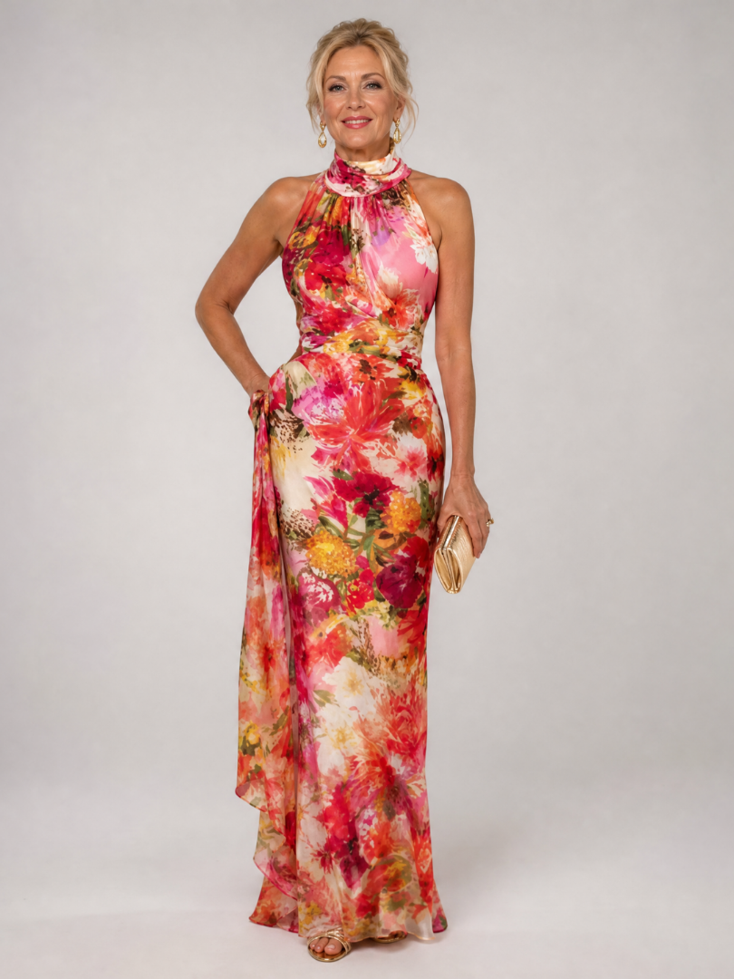 ELISABETTA™ | HALTER HALS BLOMSTER PRINT MAXI-KJOLE