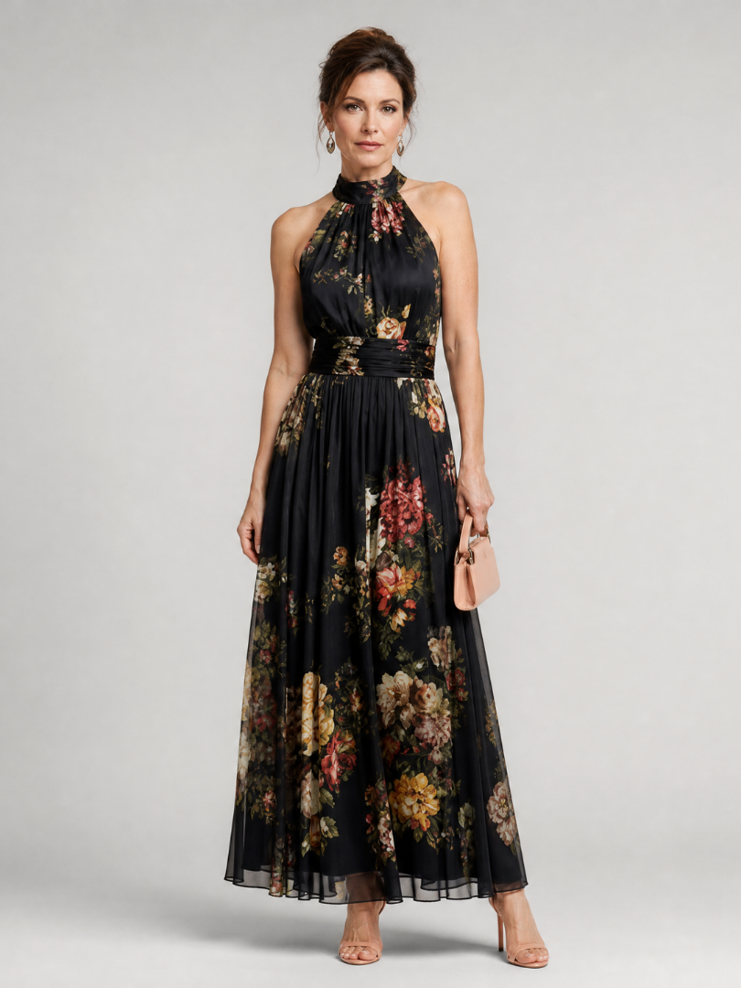 SIOR™ | BLOMSTER HALSNAKKE MIDI-KJOLE