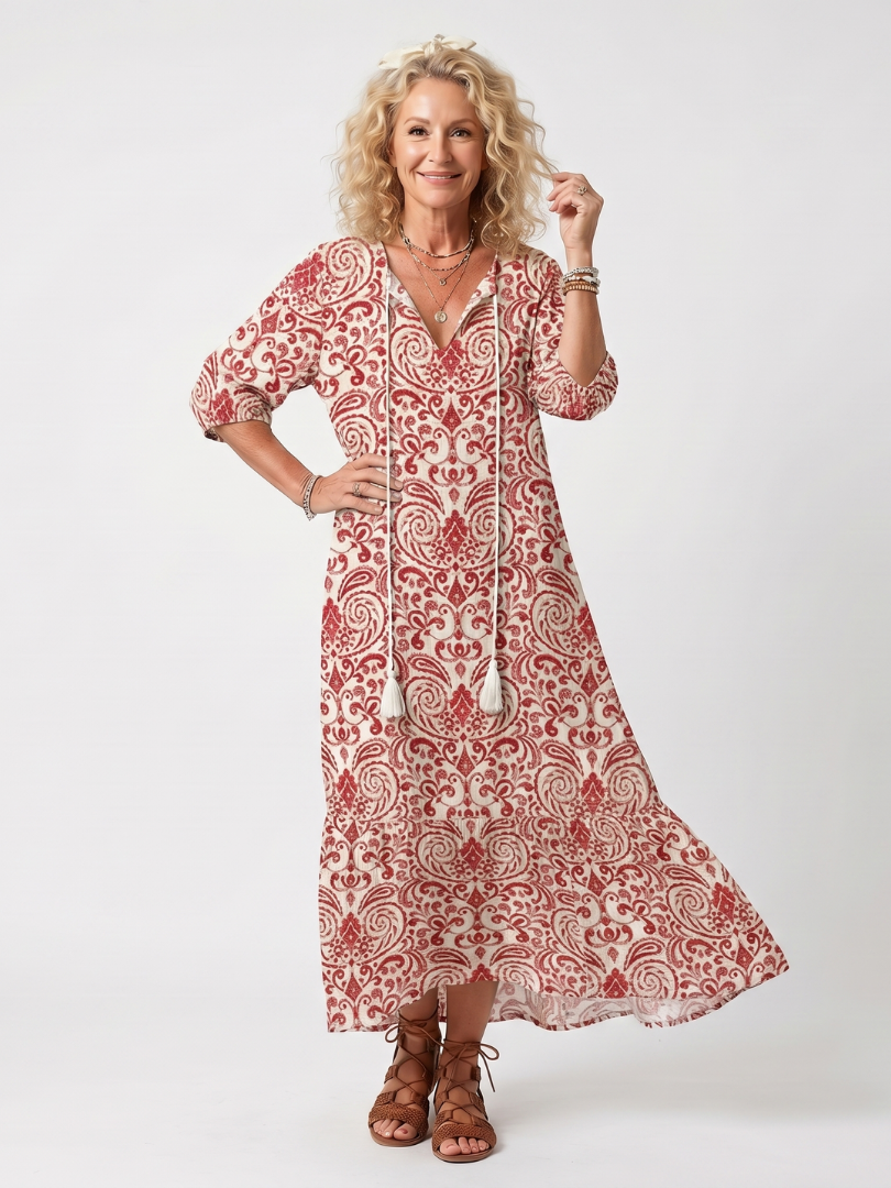 NOELLE™ | ORNAMENTELL PRINT TASSEL MIDI-KJOLE