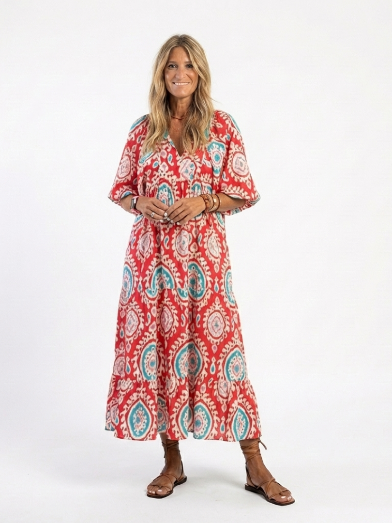 ZARIA™ | PAISLEY PRINT V-HALS MIDI-KJOLE