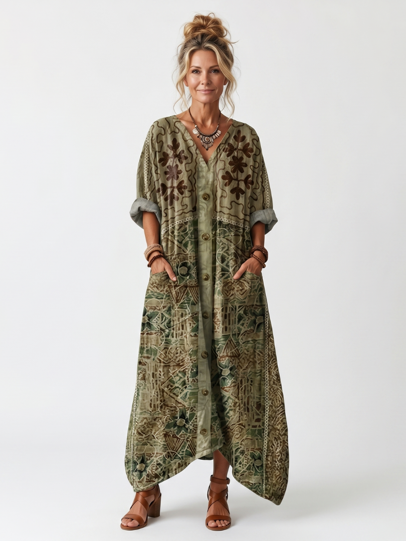 ALETA™ | BRODERT KNAPPE-FRONT MIDI-KJOLE MED LOMMER