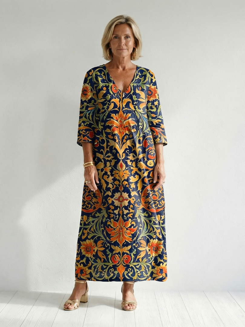 ELISE™ | REN ORNAMENTELL BLOMSTER MIDI-KJOLE