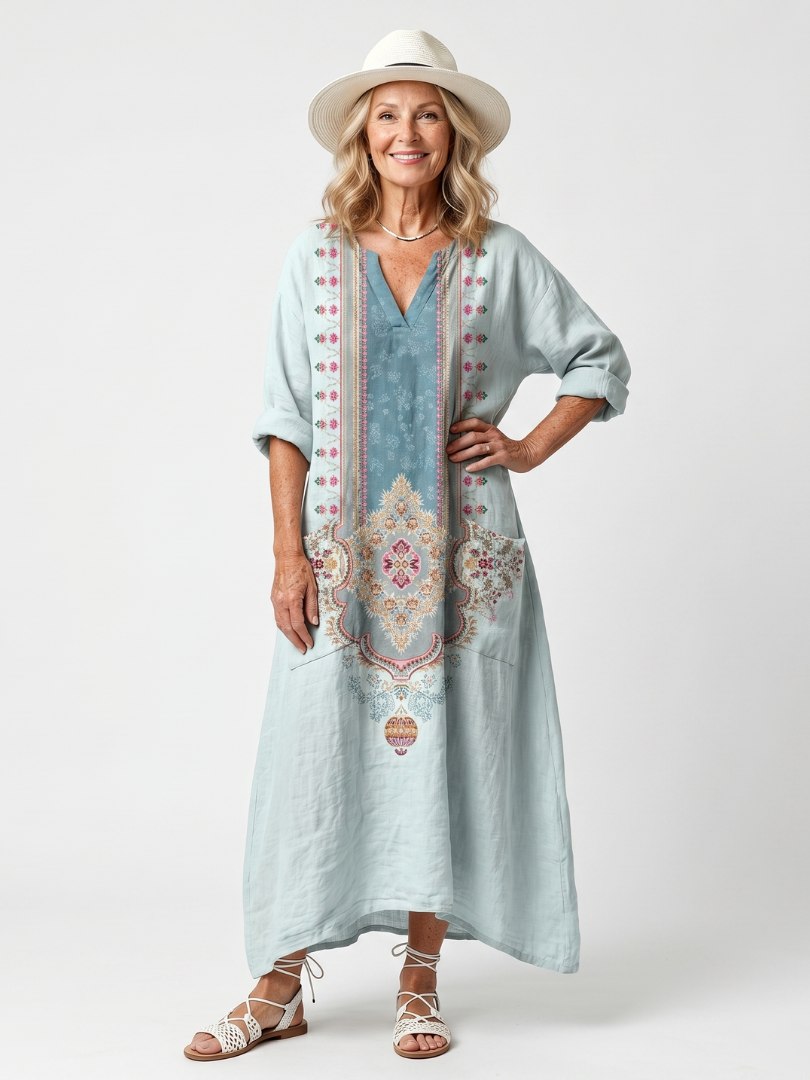 KASSIANI™ | ORNAMENTELL BRODERT MIDI-KJOLE MED LOMMER