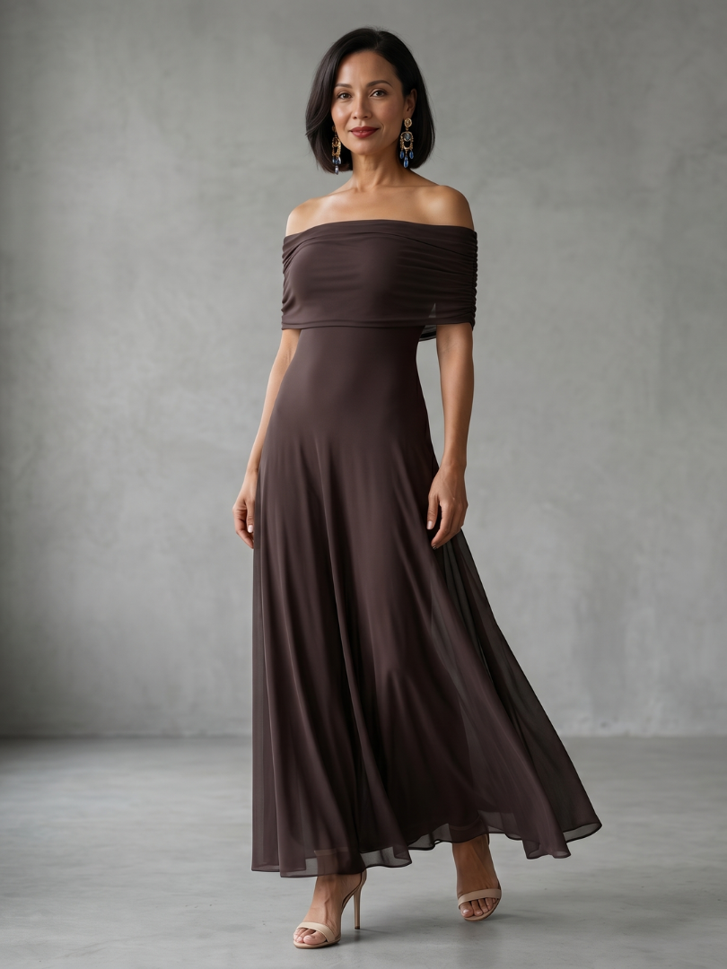 JUNE™ | OFF SHOULDER DRAPERT MIDI-KJOLE