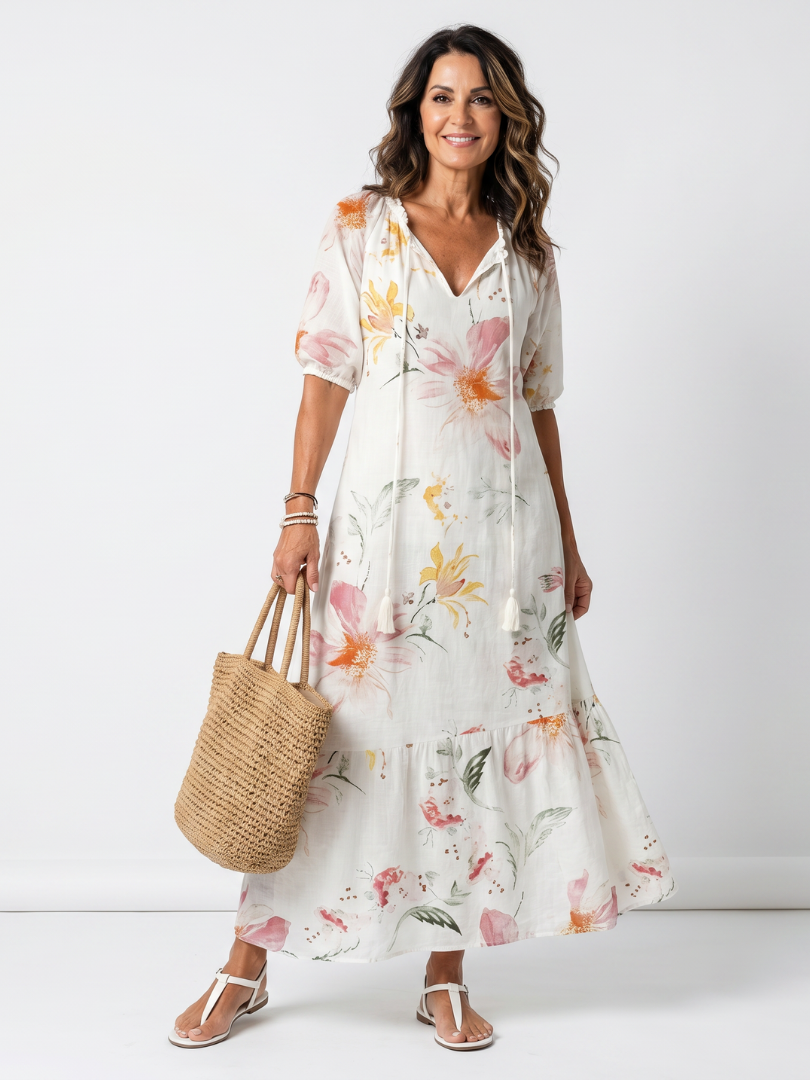 NOA™ | MYK BLOMSTER TIERED TASSEL MIDI-KJOLE