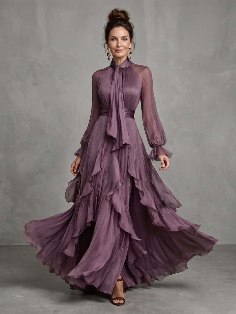 DEMETRIA™ | KNYTE HALS RYSJE TIERED MAXI-KJOLE