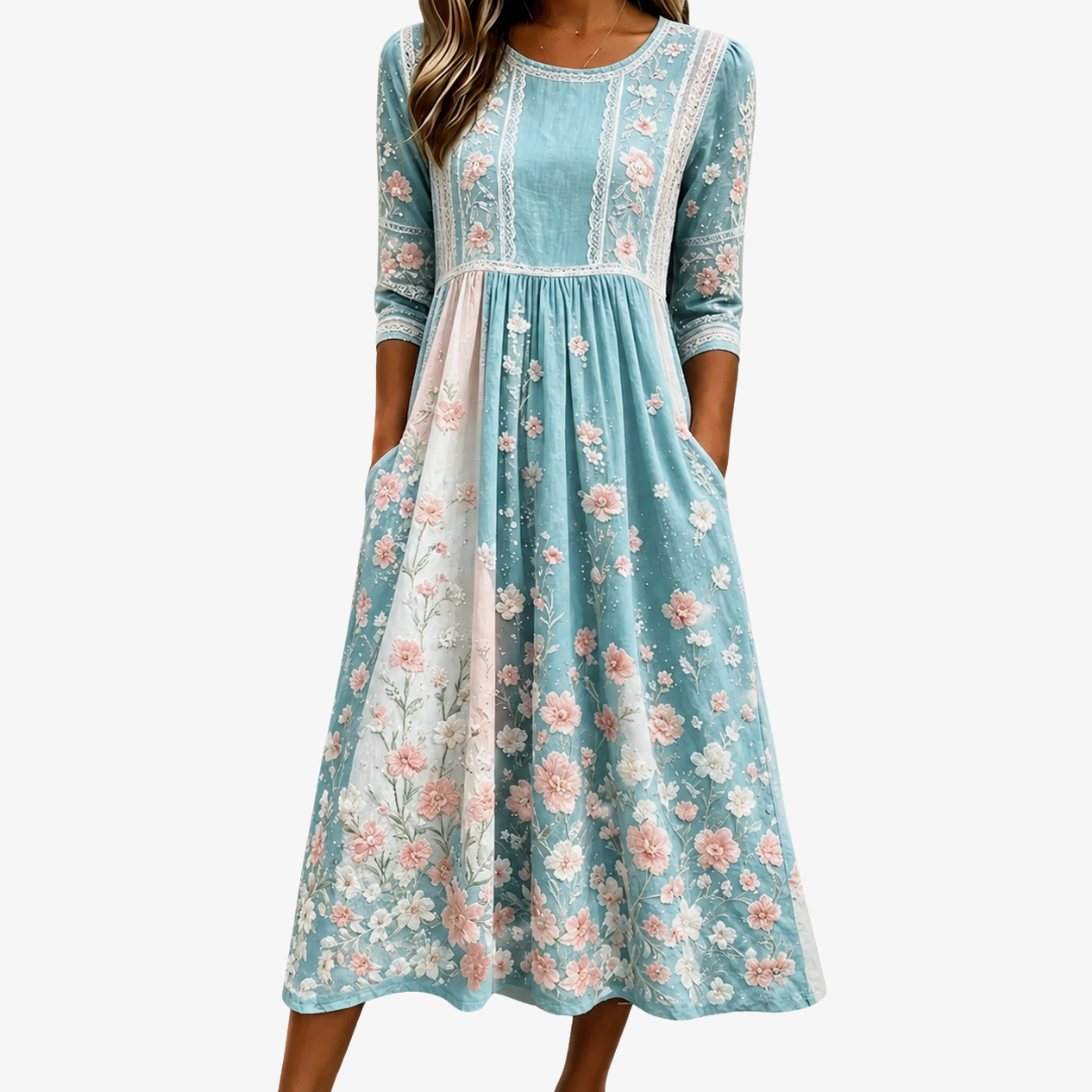 SPRING BLOSSOM PATCHWORK MIDI™ | VÅRBLOMST LAPPETEPPE MIDI-KJOLE