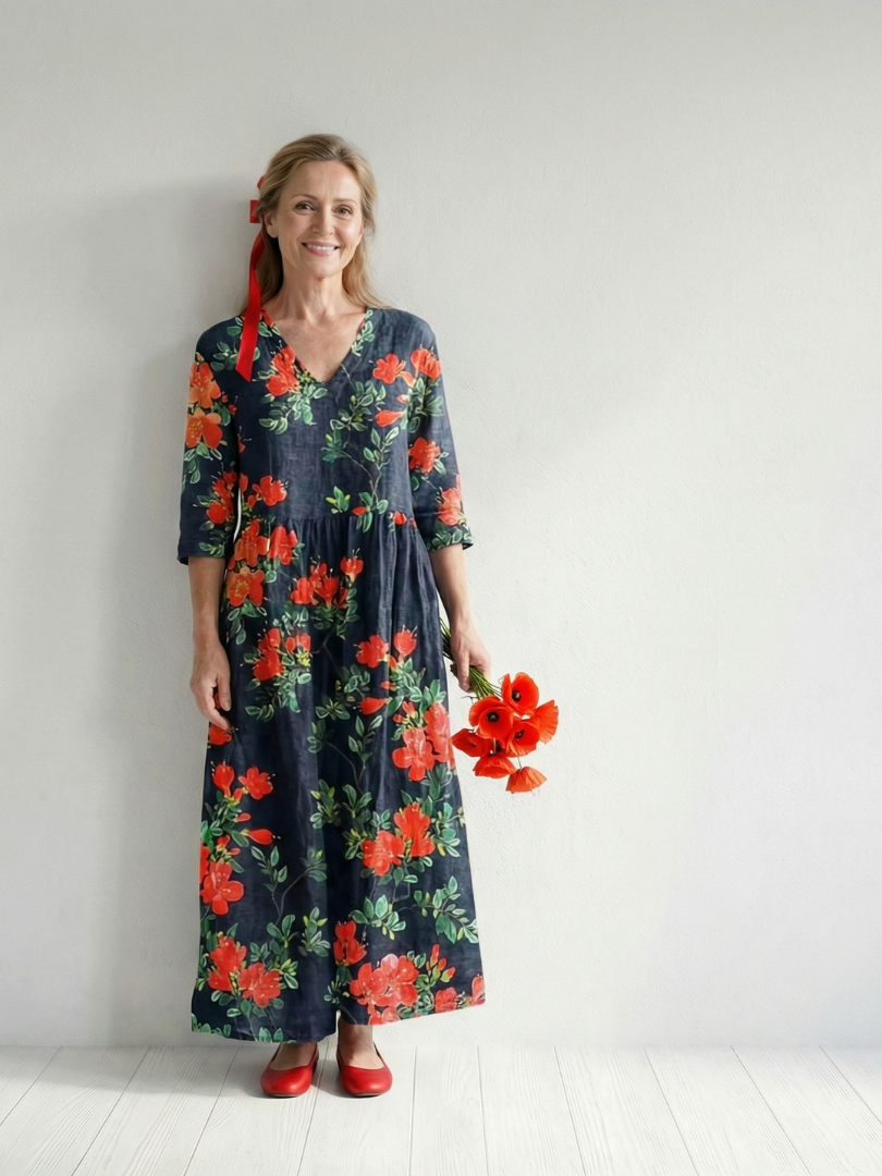 CYRUS™ | ROLIG BLOMSTER MAGEDEKK MIDI-KJOLE