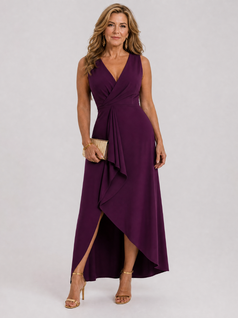 OKLA | ERMELØS WRAP HIGH-LOW MIDI-KJOLE
