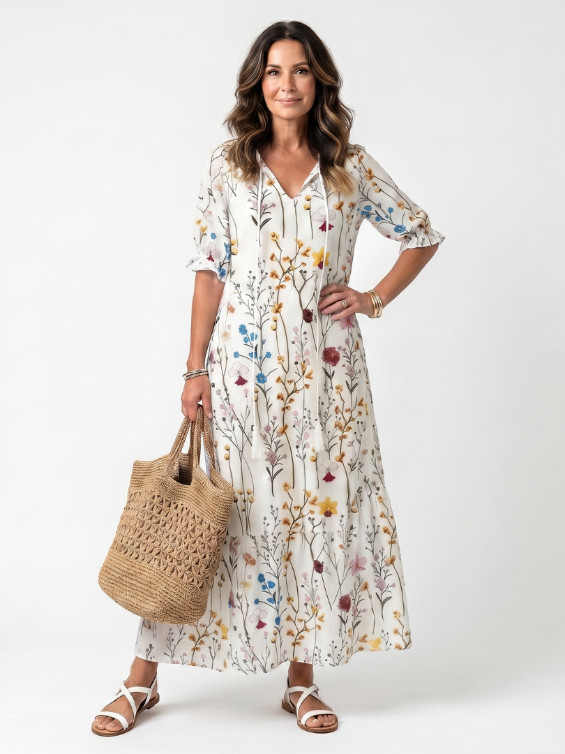 SYLVIE™ | BOTANISK PRINT TASSEL MIDI-KJOLE