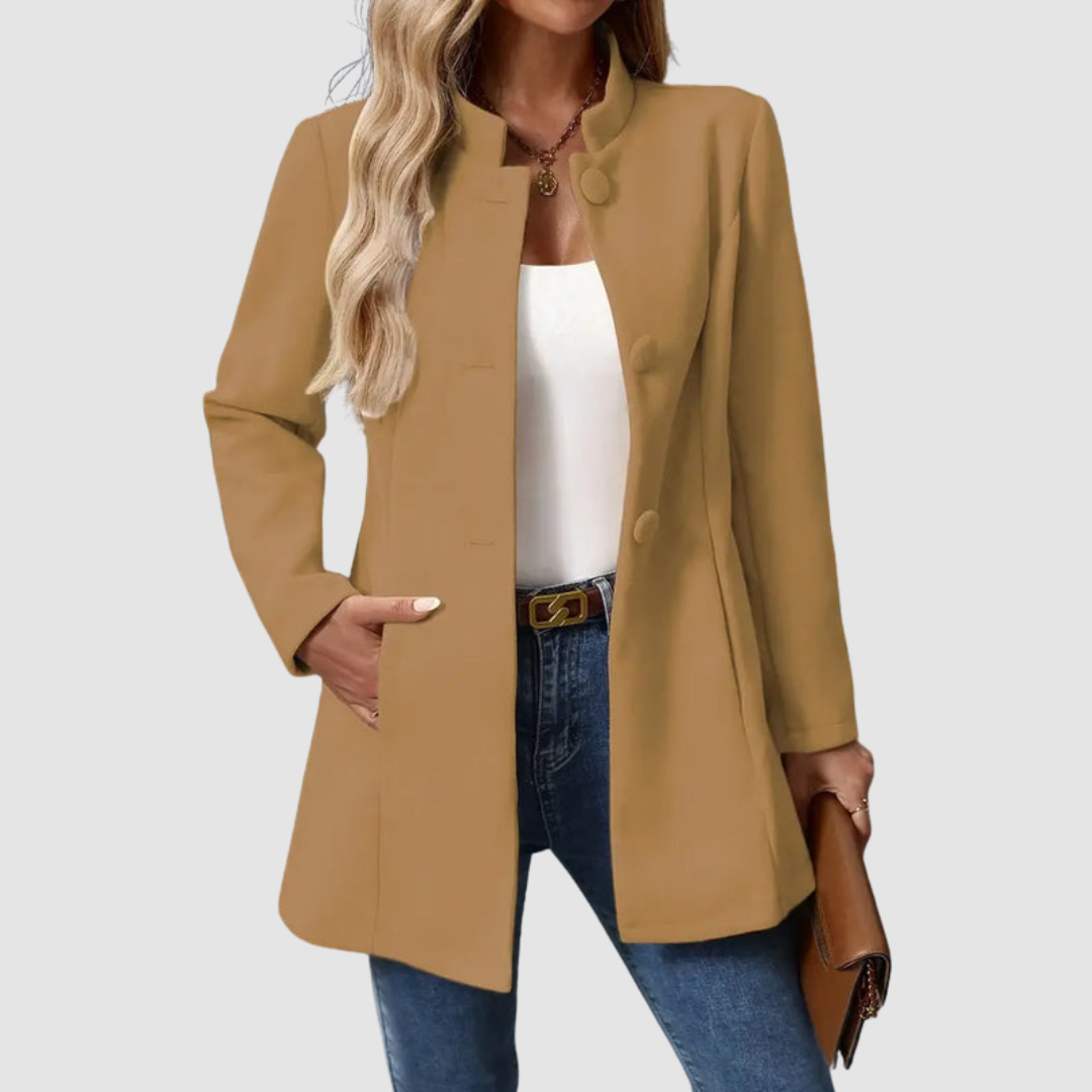 Vigdis™ Elegant Jakke med Store Knapper — Khaki