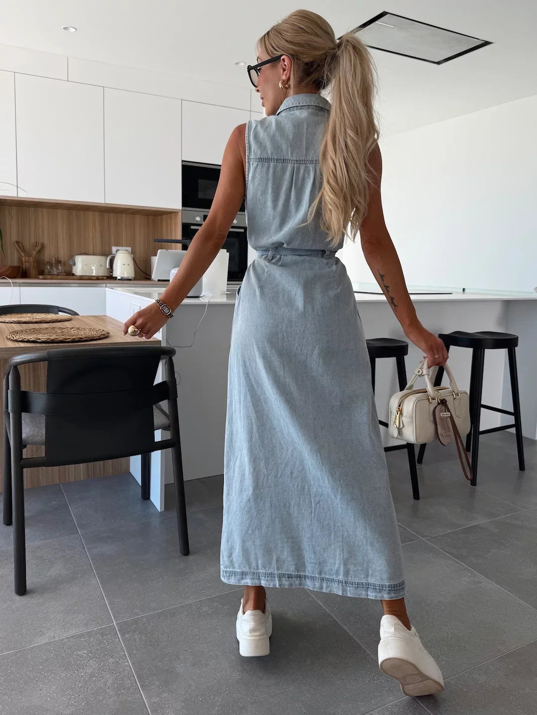 Isabelle™ Maxi Denim Kjole — Grå