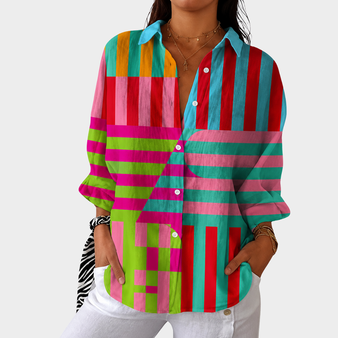 THERESE™ | FARGERIK MØNSTRET BLUSE