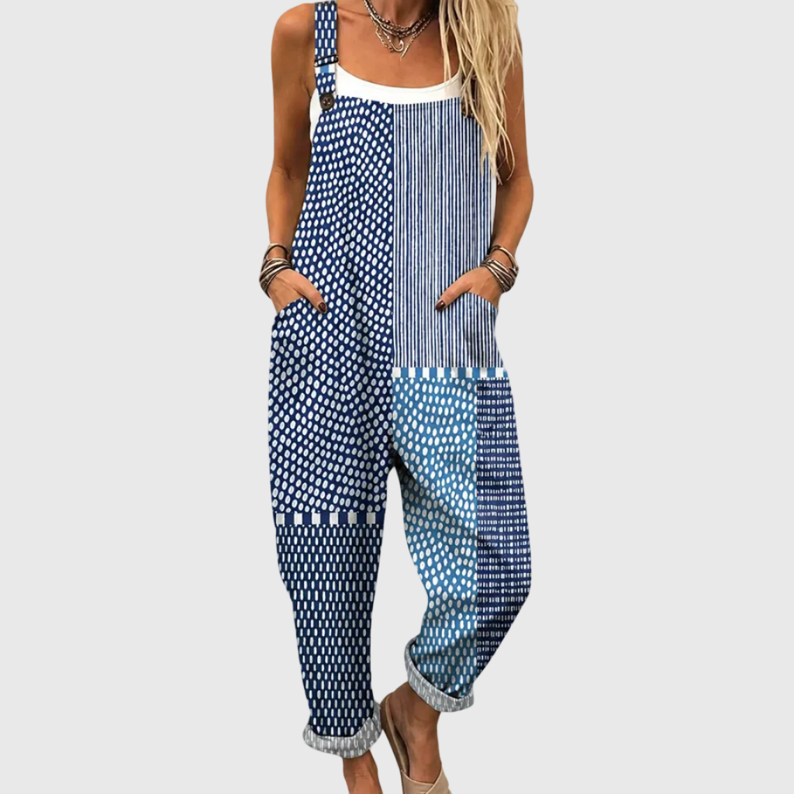 HERBORG™ | MØNSTRET AVSLAPPET SOMMER JUMPSUIT