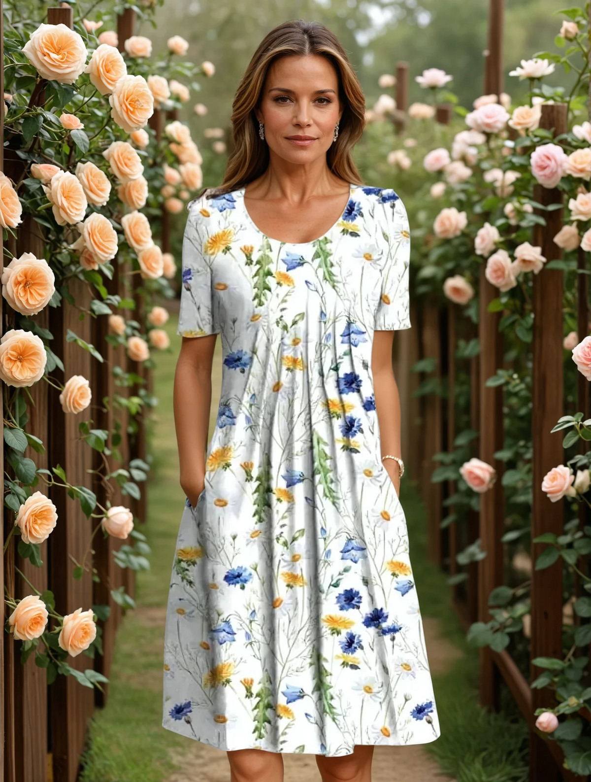 WILLOW™ | BLOMSTER MIDI-KJOLE MED EMPIREMIDJE OG LOMMER
