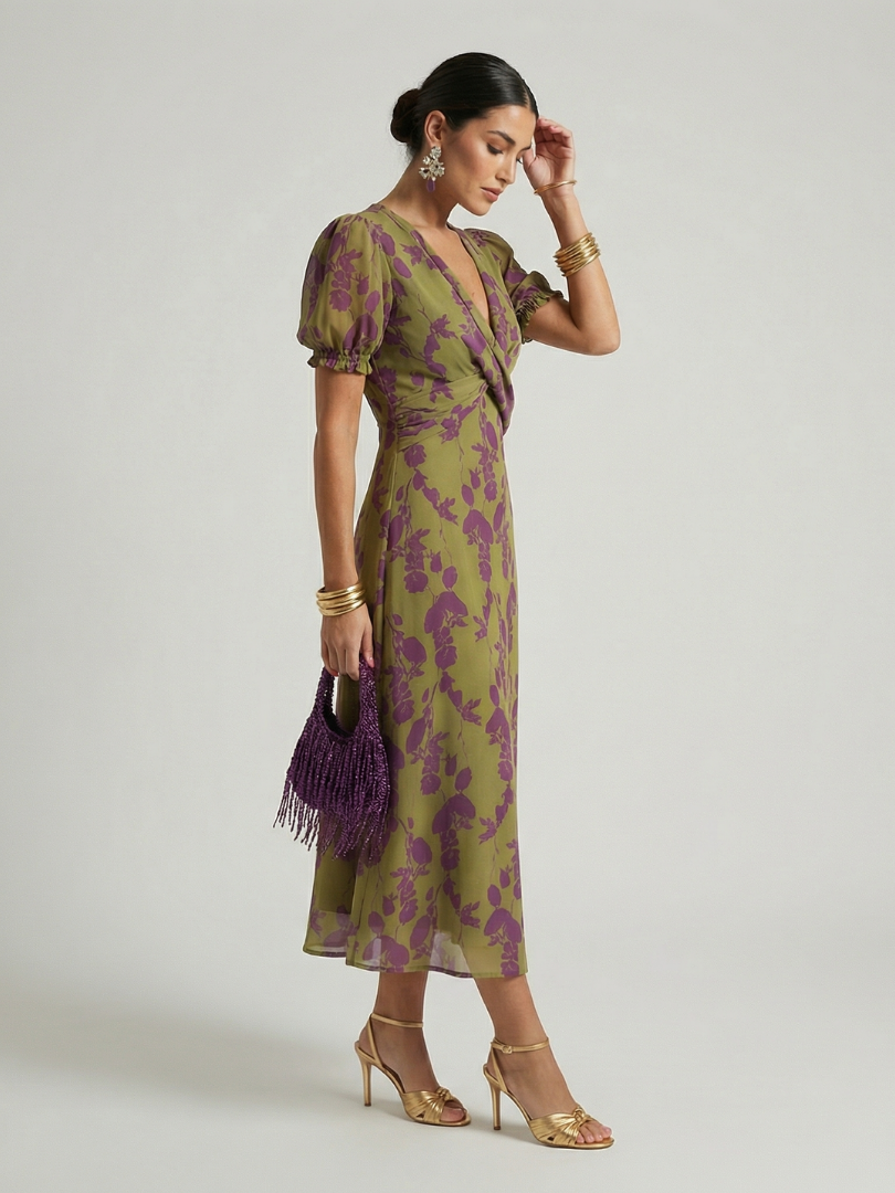 STELLA & GRACE™ | AVSLAPPET BLOMSTER MIDI-KJOLE