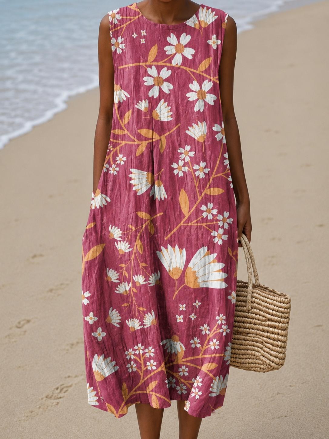 CHARLOTTE™ | SKULDERLØS PRINTED MIDI CASUAL