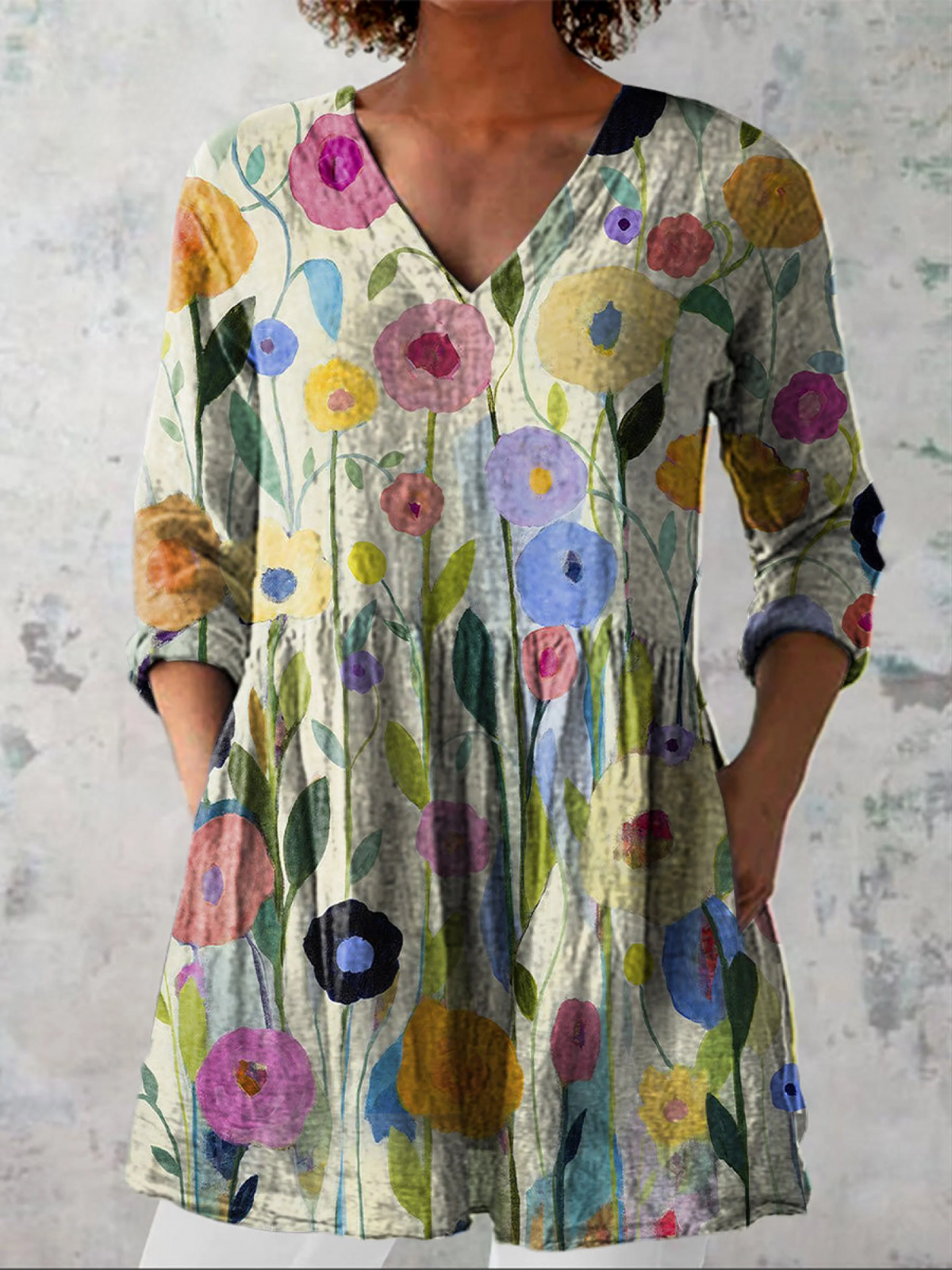 LOUISE™ | LANG BLUSE MED V-HALS