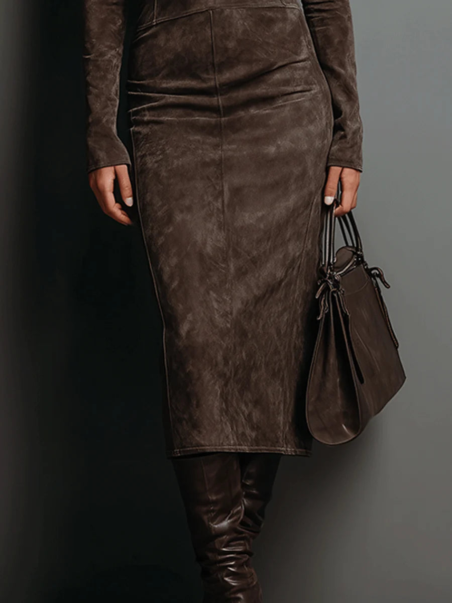 FROSINA™ | MIDI KJOLE I MYK MOCKA-LOOK