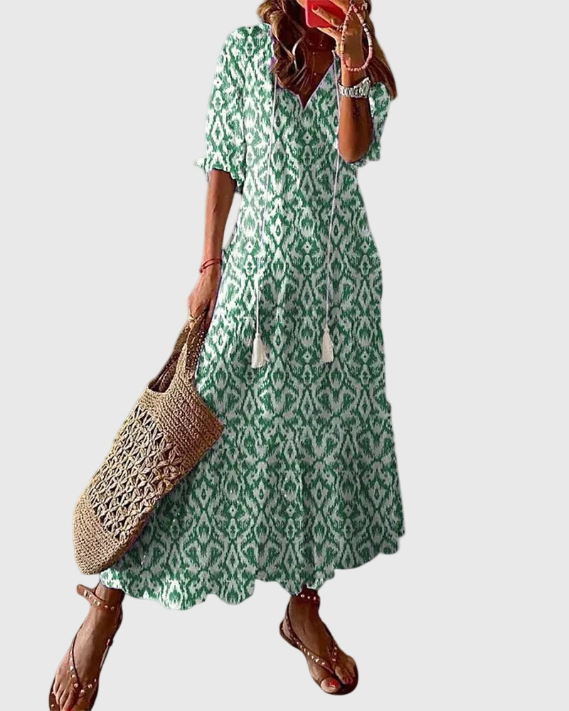 SOFIA BOHO™ | VINTAGE BOHO MAXIKJOLE — Grønn