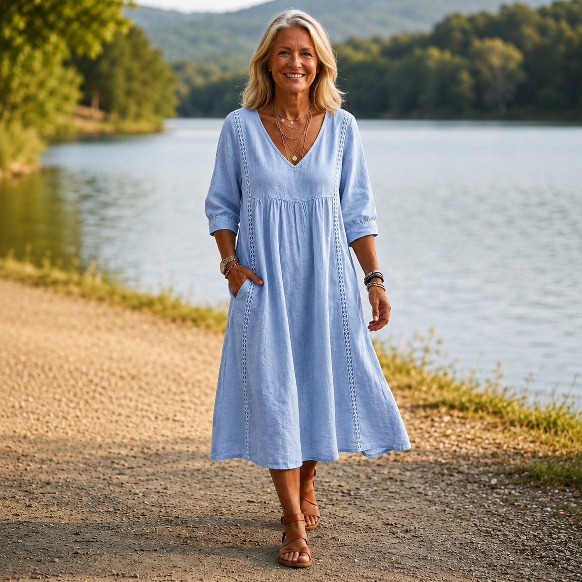 Carmen™ | Elegant Lett Maxi-kjole — Lyseblå