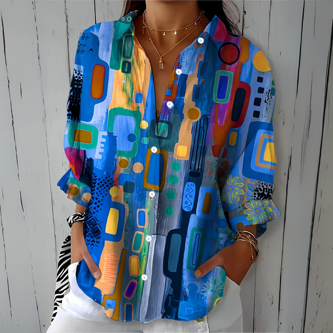 CATALINA™ | MØNSTRET KUNSTNERISK KNAPPE BLUSE