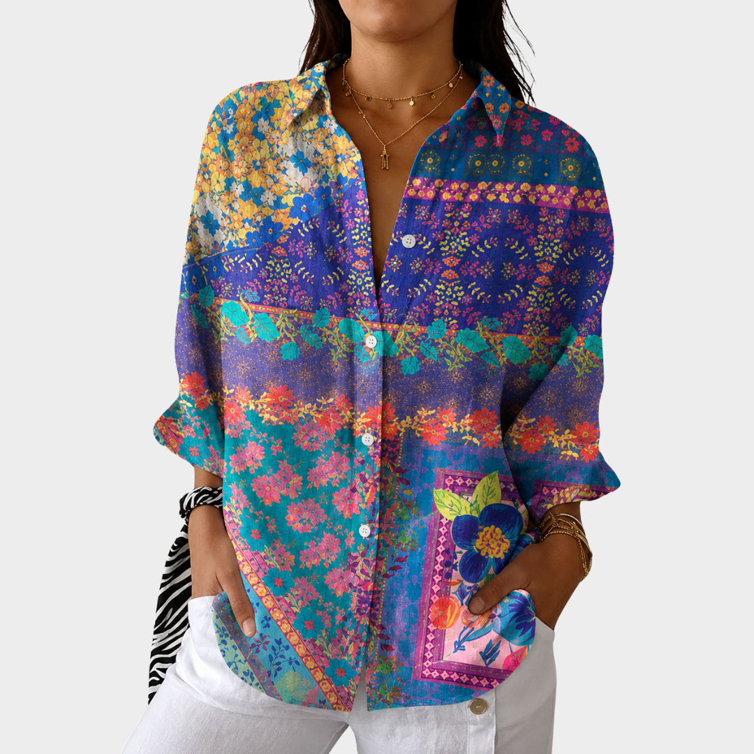EMMANUELLE™ | FARGERIK MØNSTRET BLUSE