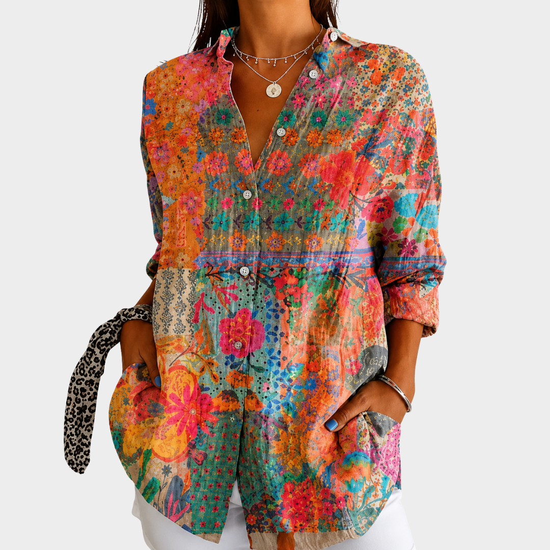 HELENE™ | FARGERIK MØNSTRET BLUSE
