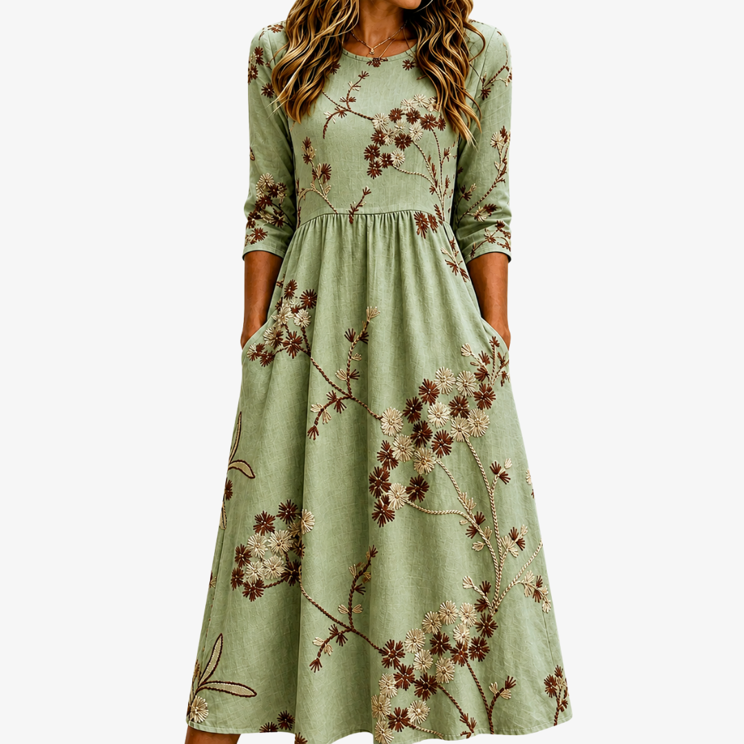 SAGE MEADOW FLORAL™ | SALVIA ENG BLOMSTER MIDI-KJOLE MED LOMMER