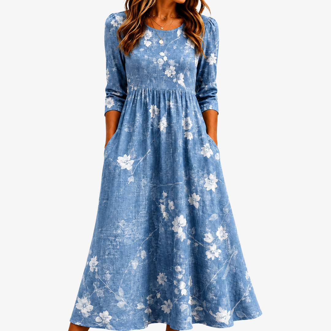 DAISY™ | BLÅKLOKKE BLOMSTER MIDI-KJOLE MED LOMMER