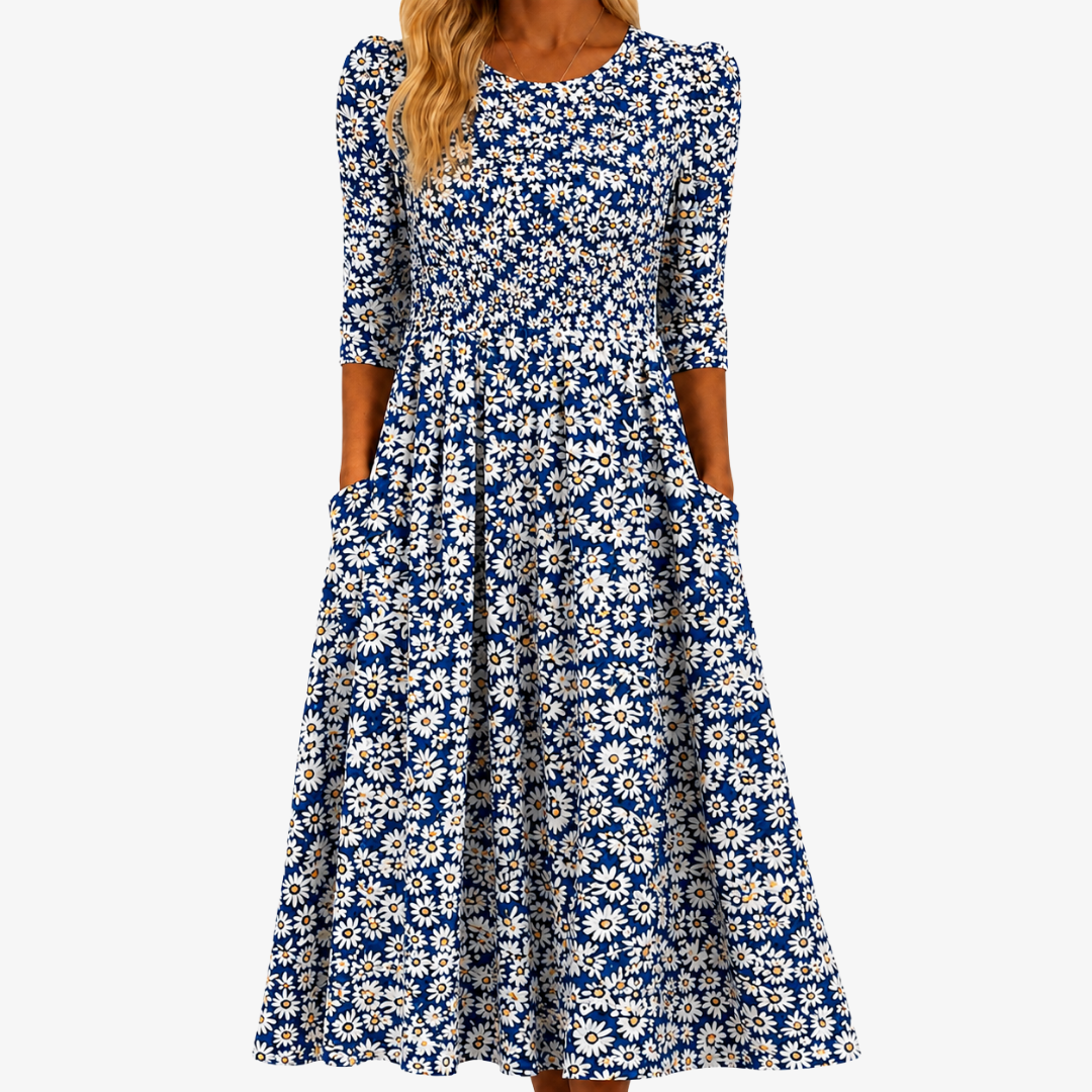 BRIELLE™ | BLÅ MARGERITT MAXI-KJOLE MED LOMMER — S (4–6)